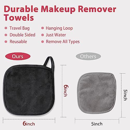 Makeup Remover Cloth, 6" x 6" Makeup Remover Towels Reusable Face Cloth for Washing Face, Makeup Remover Pads Microfiber Face Washcloth with Mesh Bag, 12 Pack, Grey