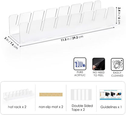 OAPRIRE Hat Stand for Baseball Caps Display and Organizer, No Install Acrylic Hat Organizer 2 Pack Holds 14 Baseball Caps for Closet, Bedroom, Dresser (Frosted Clear)