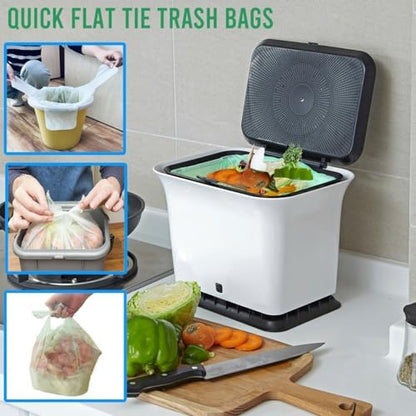 BEIDOU-PAC 3 Gallon Flap Tie Compostable Trash Bags, 100 Count Small Compost Garbage Bags, Food Scrap Waste Bags for Countertop Bin, ASTM D6400, US BPI Certified