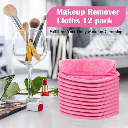 Orighty Makeup Remover Cloths, 12 Pack Makeup Eraser Cloth, 5x5 Inch Pink