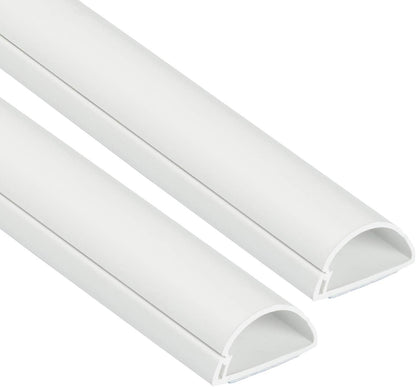 D-Line Half Round Cord Hider, Patented Cable Cover, Hide TV Wall Mount Wires, Raceway for Cords, Decorative Wire Covers, Paintable, Adhesive Cable Concealer - 2X 1.18in W x 0.59in H x 39in L - White