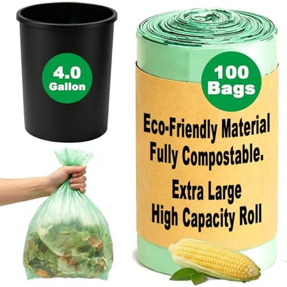 Compost Bags, Compostable Small Trash Bags for Kitchen Compostable Food Scrap Bags For Counter Top Compost Bin Small Kitchen Food Scrap Waste Bags for Compost (4G-100count)