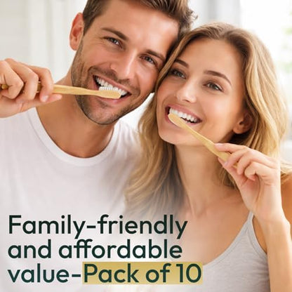 Bamboo Toothbrushes for Adults 10 Pack, Eco Friendly Wooden Toothbrush with Soft BPA Free Bristles, Natural Biodegradable Organic Toothbrush, Plastic Free Bulk Toothbrushes for Sustainable Oral Care
