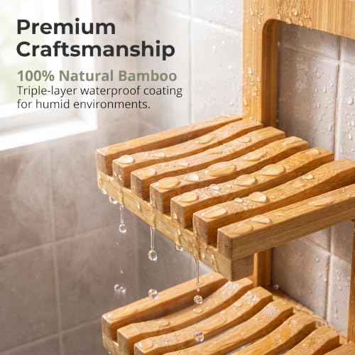 Bamboo Soap Dish for Shower, 2 Tier Shampoo Bar Soap Holder