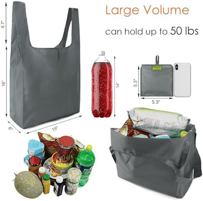 BeeGreen Grey Reusable Shopping Bags Wholesale Gray Reusable Grocery Bags Bulk Foldable-Machine Washable with Zipper Storage Pouch 20 Pieces