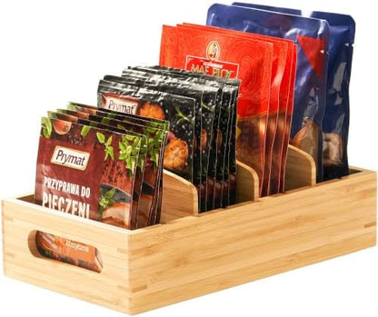 Umilife Small Bamboo Seasoning Packet & Tumbler Lid Organizer in Cabinet