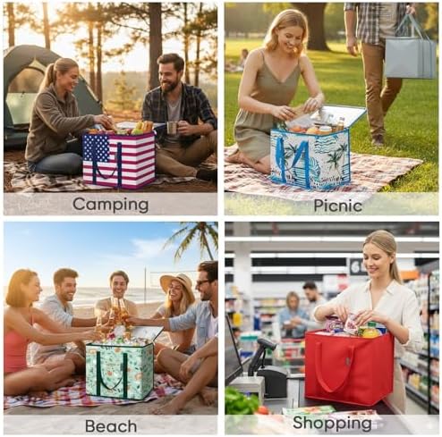 BALEINE Insulated Reusable Grocery Bags with Zippered Top, Large Cooler Bag