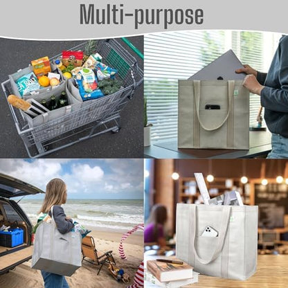 VENO 4 Pack Large Grocery Bag Reusable Shopping Bags with Hard Bottom