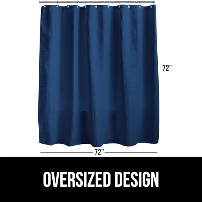 GORILLA GRIP Waffle Shower Curtain, Thick Weighted Fabric, Wrinkle and Rust Resistant, Classic Hotel Quality Design, Heavy Duty Long Curtains for Bathroom Showers, Bath Tubs, Machine Wash, 72x72, Navy