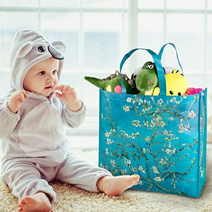 NymphFable Almond Blossom Shopping Bags, 6 Pack Reusable Grocery Tote Bag