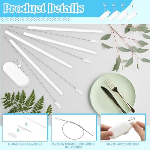 Meanplan 4 Sets Reusable Straws Travel Case Brush Silicone,White