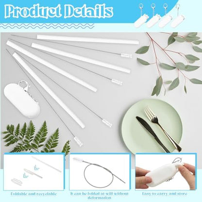 Meanplan 4 Sets Reusable Straws Travel Case Brush Silicone,White
