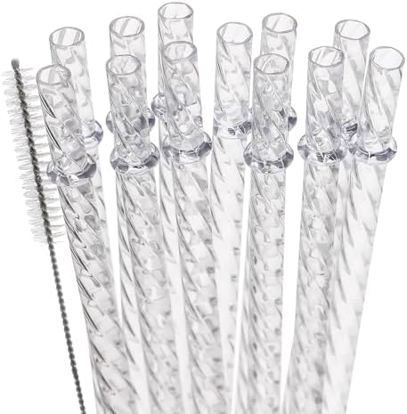 Dakoufish Reusable Plastic Crystal Drinking Straws for 30 oz & 40 oz Jars/Tumblers,Set of 12 Pcs Replacement Clear Straw with Cleaning Brush (12inch,Clear)