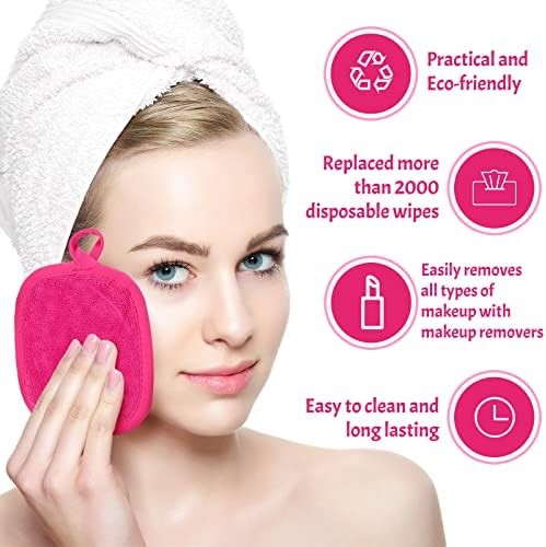 Queekay 48 Pcs Makeup Remover Cloths Reusable Washable Remover Pads Soft Microfiber Face Towels Facial Cleansing Cloths for Face Hand Eye Lips Bathroom Gift for Women 5 x 5 Inch(Multicolor)