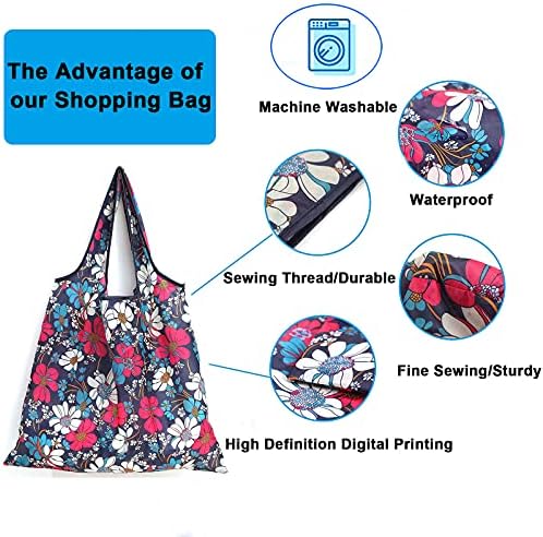 6 Pcs Reusable Grocery Bags Xlarge 50LBS Foldable Grocery Shopping Bags Washable Beach Bag Ripstop Nylon Tote Bags