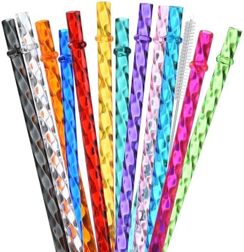 ALINK 12-Pack Reusable Plastic Clear Swirl Straws, 11" Long Hard Tumbler Replacement Drinking Straws for 16 OZ 20 OZ 30 OZ Stanley, YETI, Starbucks Tumblers with Cleaning Brush