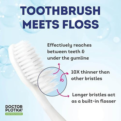 MOUTHWATCHERS Soft Manual Toothbrush, Adults, Flossing Bristles, Blue