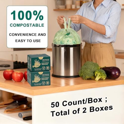 HECTOLIFE 1.6 Gallon 300 Count Compostable Bags Handle Tie