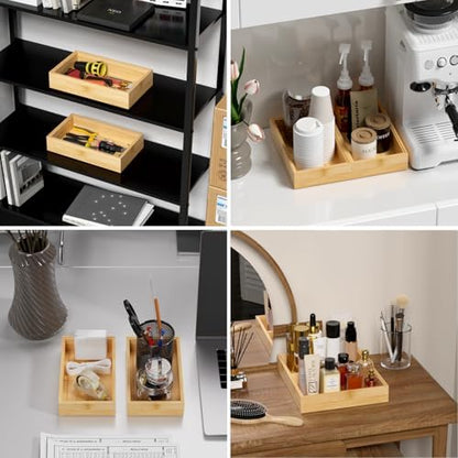 Lixple Bamboo Drawer Organizer for Kitchen Utensils, 2 Pack Stackable Bamboo Kitchen Drawer Organizers, Silverware & Utensil Drawer Trays, 10" x 6" x 2" (Outer), 9.3" x 5.3" x 1.3" (Inner)