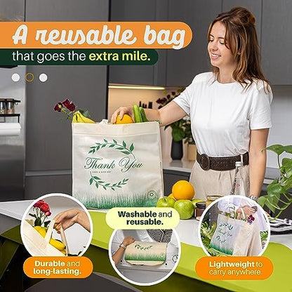Simply Cool 50 Pack Reusable Thank You Grocery Bags Large Tote Bags Bulk