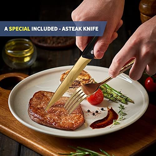 Logcow Travel Utensils with Case,Reusable Utensils,Portable Travel Camping Cutlery Set,Stainless Steel Flatware Set,Lunch Boxes Workplace Camping School Picnic (Gold)