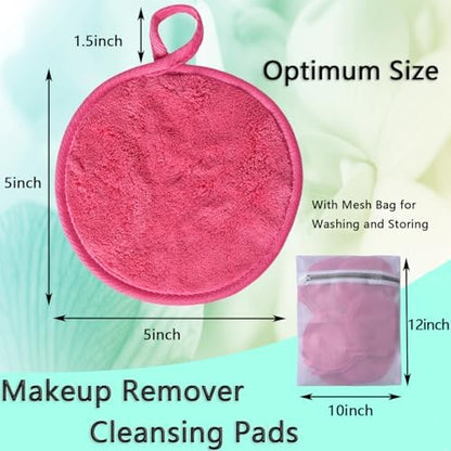 Large Reusable Makeup Remover Pads Face Cleaning Pad 5"x 5" Pink 12 Pack