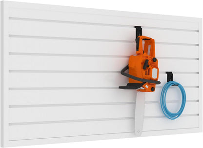 Slatwall Panel Garage Organizer PVC Slatwall Heavy Duty Wall Mounted Rack, Interlocking Slat Wall Panels for Tool Organization Peg Board(White 4 x 2 ft)