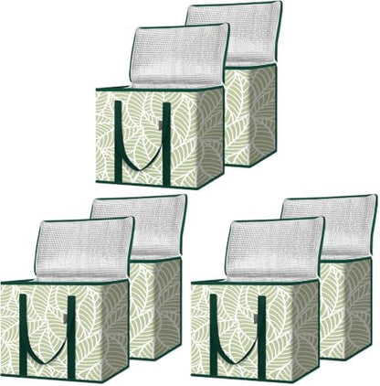 BALEINE 2Pk Insulated Reusable Grocery Bags, Collapsible Cooler Bag for Groceries, Heavy Duty Large Insulated Bag (16''x9''x13'', Antique Foliage) (Pack of 3)