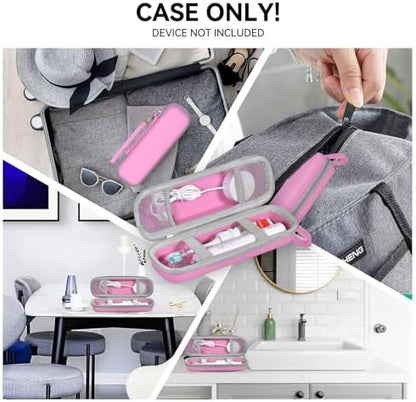 Travel Case for Oral-B/Oral-B Pro/Phlips Sonicare Electric Toothbrush with 2pcs Toothbrush Heads Cover Cap, Portable Hard Protective Storage Bag with Accessories Storage (Pink)