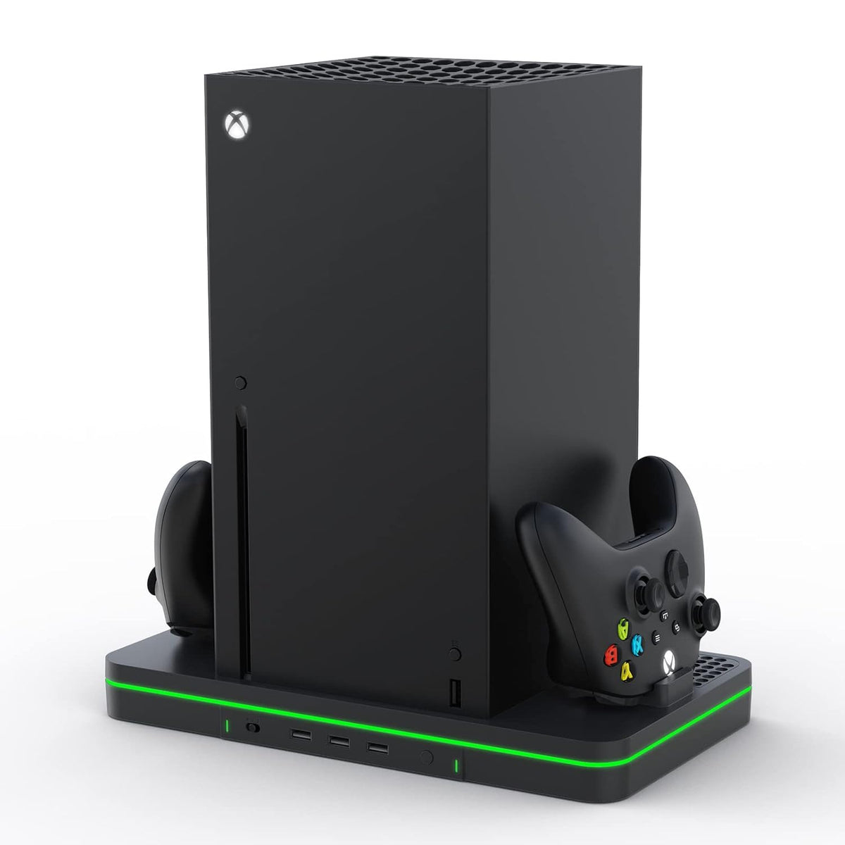 Charging Stand with Cooling Fan, CODOGOY Vertical Stand Compatible with Xbox Series X/S Console and Controller, Vertical Dual Controller Charger Station Dock Accessories with 3 USB Ports, black