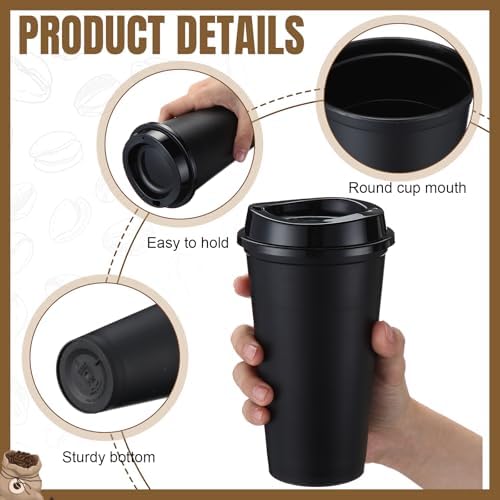 Honeydak 45 Pack 16 oz Reusable Coffee Cups with Lids Water Bottle Iced Coffee Travel Mug Reusable Portable Plastic Tea Tumblers Bulk for Hot and Cold Drinks Birthdays Party(Classic,Black, White)