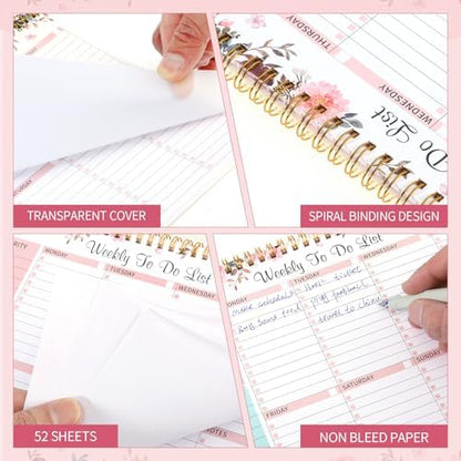 Thboxes Weekly To Do List Notepad, 8.5"x11" Desk Planner 52 Sheets, Pink