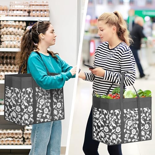 Reusable Grocery Bags Foldable Tote Bags Bulk Shopping Bags 4-Pack, Grey