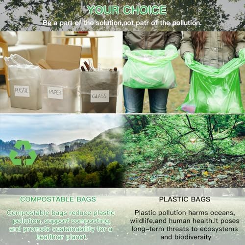 Small Trash Bags Biodegradable 1.6-Gallon - Clear Green Bulk 100 Counts Easy Tearing Compostable Mini Garbage Bag Ultra Strong Unscented Waste Basket Liners for Pet Garden Home Inwaysin