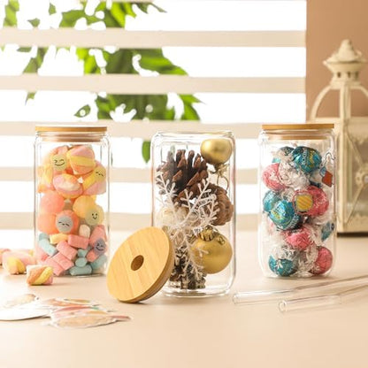 16 Pack Glass Cups with Lids and Straws 16 oz, Personalized Customizable Glasses for Gift, Business, Drinking glasses set, Iced Coffee Cup, Cute Aesthetics Tumbler for Tea, Homemade Drinks