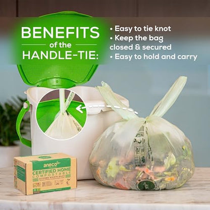 ANECO Compostable Food Waste Bags 3 Gallon With Handles (30 Count)