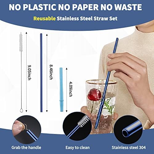 Logcow Travel Utensils Set with Case, 10-Piece Reusable Stainless Steel Camping Cutlery, Portable Fork Spoon Knife Chopsticks & Straw for Work, Lunch, Picnic (Blue)