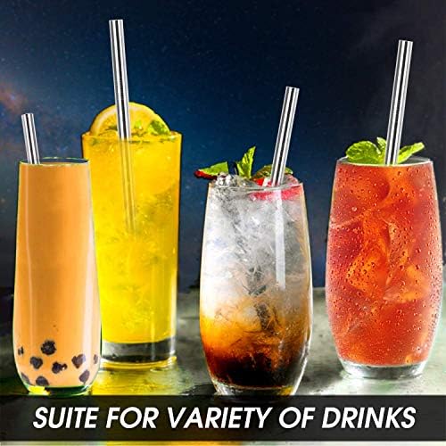 Vinaco 4 Pack 0.4" Wide Bore Reusable Stainless Steel Metal Smoothie Straws
