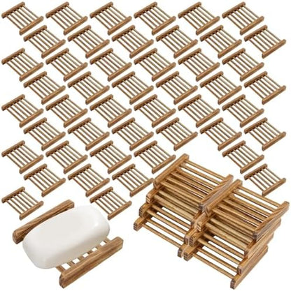 50 PCS Bamboo Soap Dish for Shower 3.3x2.3x0.6 Inch Wooden Soap Holder Self Draining Wooden Soap Tray Handmade Wood Soap Saver Bamboo Soap Holder for Bathroom, Shower, Kitchen (Charcoal Color
