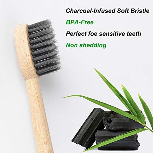 Bamboo Toothbrushes 6 Pack, Soft Bristle Toothbrush Charcoal Toothbrush