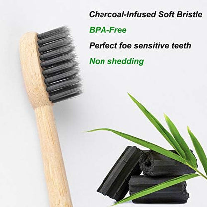 Bamboo Toothbrushes 6 Pack, Soft Bristle Toothbrush Charcoal Toothbrush