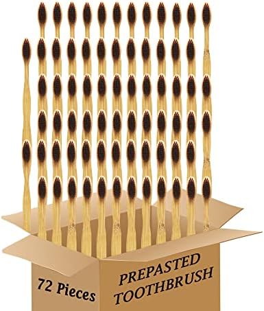 Bamboo Toothbrush Prepasted Disposable Toothbrsuh Soft Bristles Prepasted Toothbrush,Disposable Toothbrsuh (72 Pieces Brown)