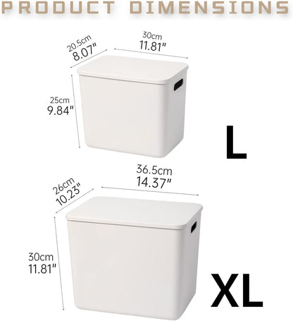 Plastic Storage Baskets With Lid Organizing Container Lidded Knit Storage Organizer Bins for Shelves Drawers Desktop Closet Playroom Classroom Office (4XL+2L, Light grey)