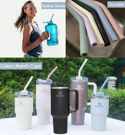 Pastel Color 14” Extra Long Silicone Replacement Straw for 40 oz Stanley Cup, Reusable Flexible Tall Giant Big Drinking Straw for Quencher Tumbler,1Gallon/64 oz Water Bottle,Hydro Jug-6 pack