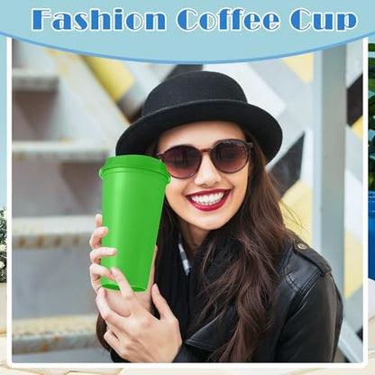 FillTouch 12 Pcs 16 oz Reusable Coffee Cups with Lids, Soft Tones