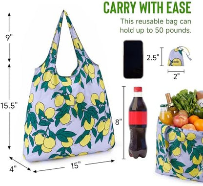 Stelle Lightweight Reusable Grocery Bag with Handles Ripstop Nylon Foldable Tote Shopping Bags for Travel and Groceries