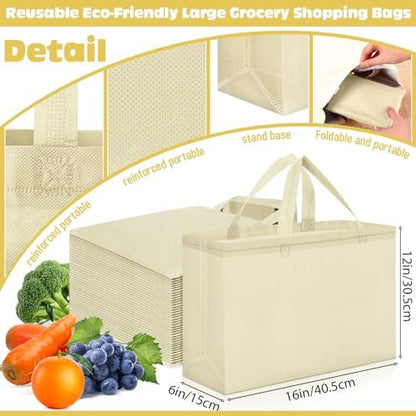 Windyun Reusable Grocery Bags Large Non Woven Shopping Bags with Handles Foldable Portable Tote, 16x6x12 Inch