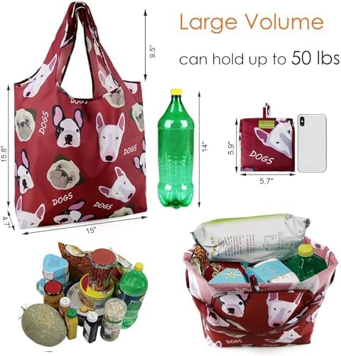 BeeGreen Heavy Duty Bulk Large Reusable Grocery Bags 6 Pack - Foldable Sturdy Recycled Cloth Animal Print Shopping Totes with Handles -Reusable Gifts Bags for Groceries, Travel, Storage & Women