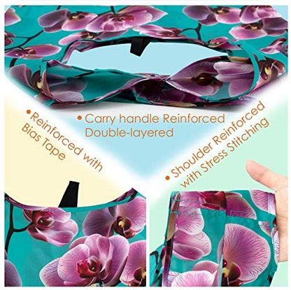 BeeGreen 10 Pack Washable Floral Grocery Bags for Shopping Reusable Tote Bags Extra Large 50LBS Cute Flower Design Foldable Reusable Bags for Women Men Lightweight Durable