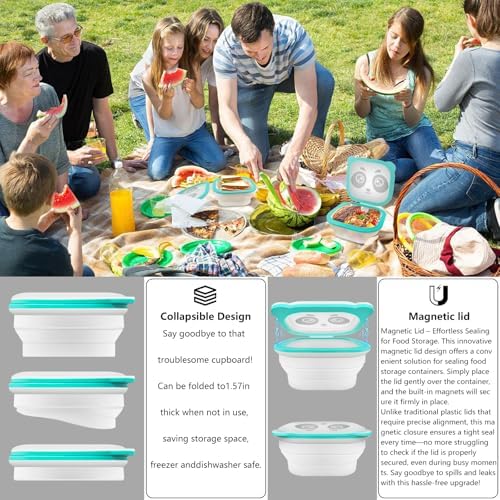 Silicone Food Storage Containers, Camping Bowl with Lids Collapsible, Freezer & Dishwasher Safe, Reusable 30 Oz Lunch Box for Camping Travel Fruit